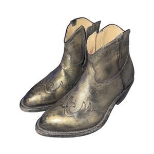 Lucchese Leather Western Cowboy Ankle Booties Metallic Green SZ 7.5 Cowgirl NWOB